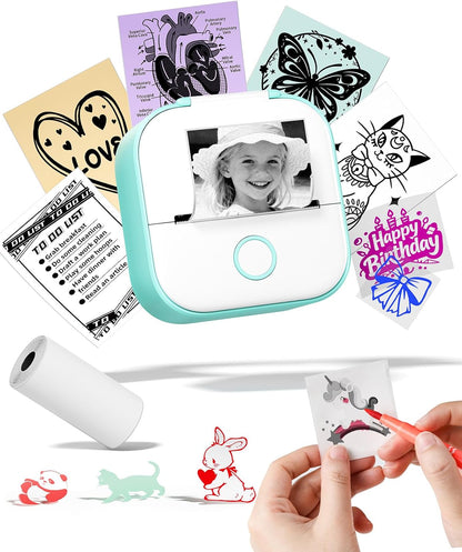 Memoking Sticker Maker - T02 Mini Sticker Printer Wireless Inkless Label Maker Portable Thermal Printer for Student Birthday Gift, Impresora Portátil for Note, DIY, Compatible with iOS & Android, Pink