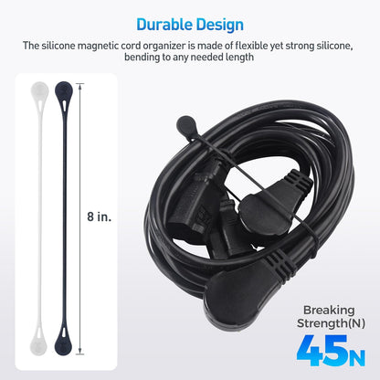 Cable Matters 10-Pack Ultra Strong Silicone Magnetic Cable Ties, Magnetic Cord Ties/ZipTies/Cord Organizer, Black and White