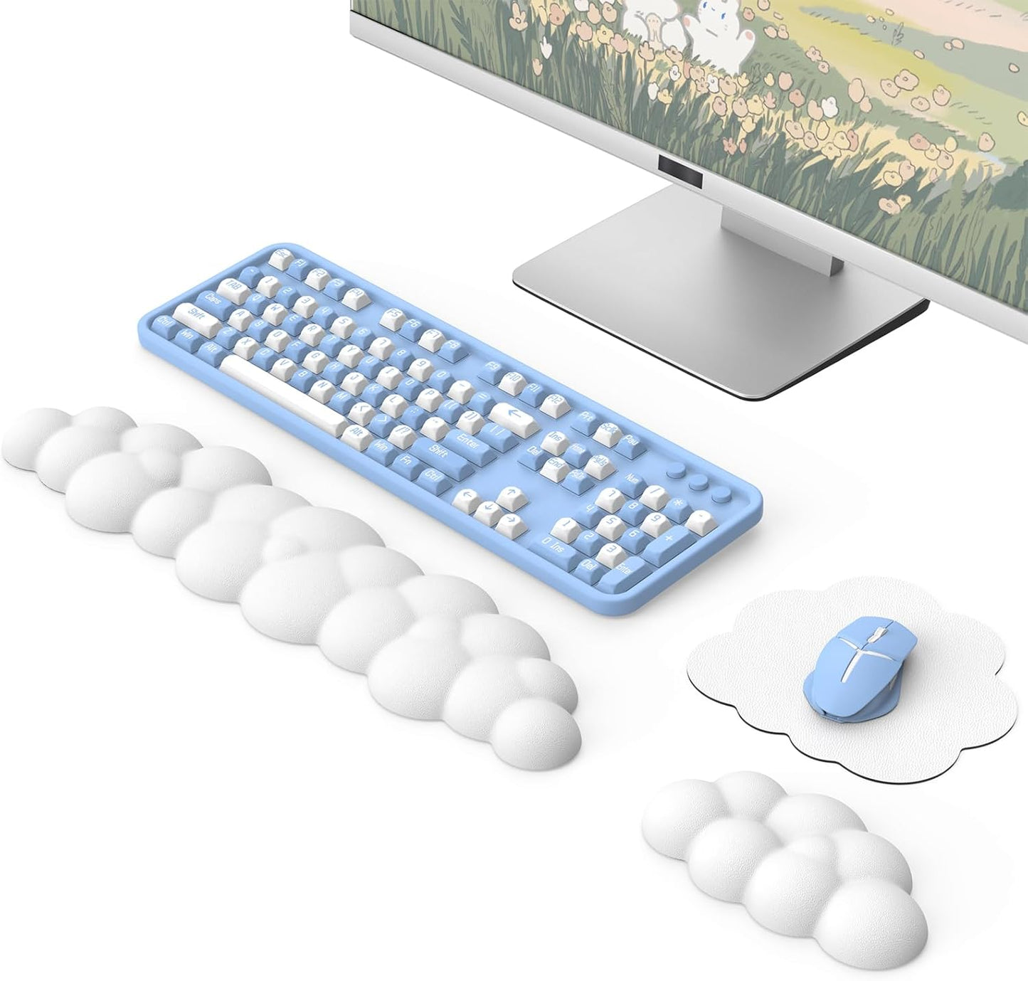 MoKo Cloud Wrist Rest, Ergonomic Cloud Keyboard Wrist Rest with Mouse Rest Wrist Pad, Durable Polyester Cloud Arm Rest Wrist Pad for Keyboard and Mouse for Office, Gaming, Computer, Laptop, Green