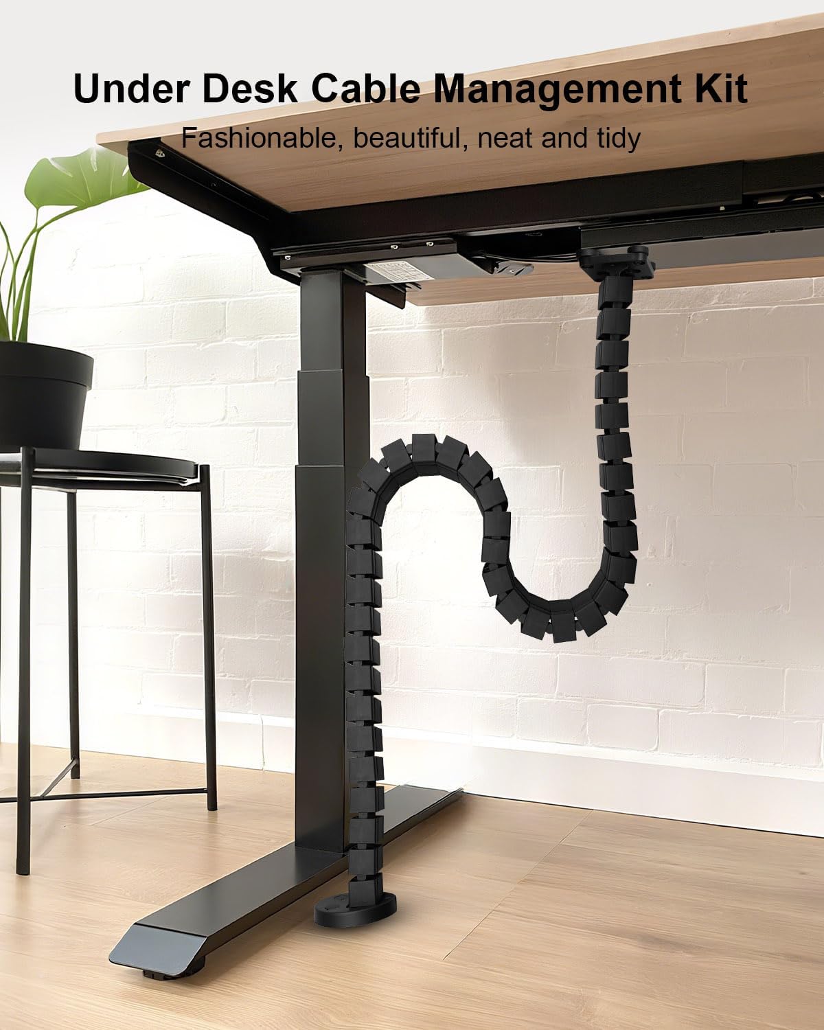 Under Desk Cable Management Vertebrae Fit for Sit Stand Desk Management, Magnetic Fixation Adjustable Length Cable Management Spinal, Flexible Chain Raceway Black