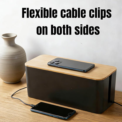 1 Large + 1 Small Cable Management Box Set – 2-Piece Cord Organizer Box, Home Office Desk Wire Storage & Cable Management Solution (Acryliclid lid/Black)