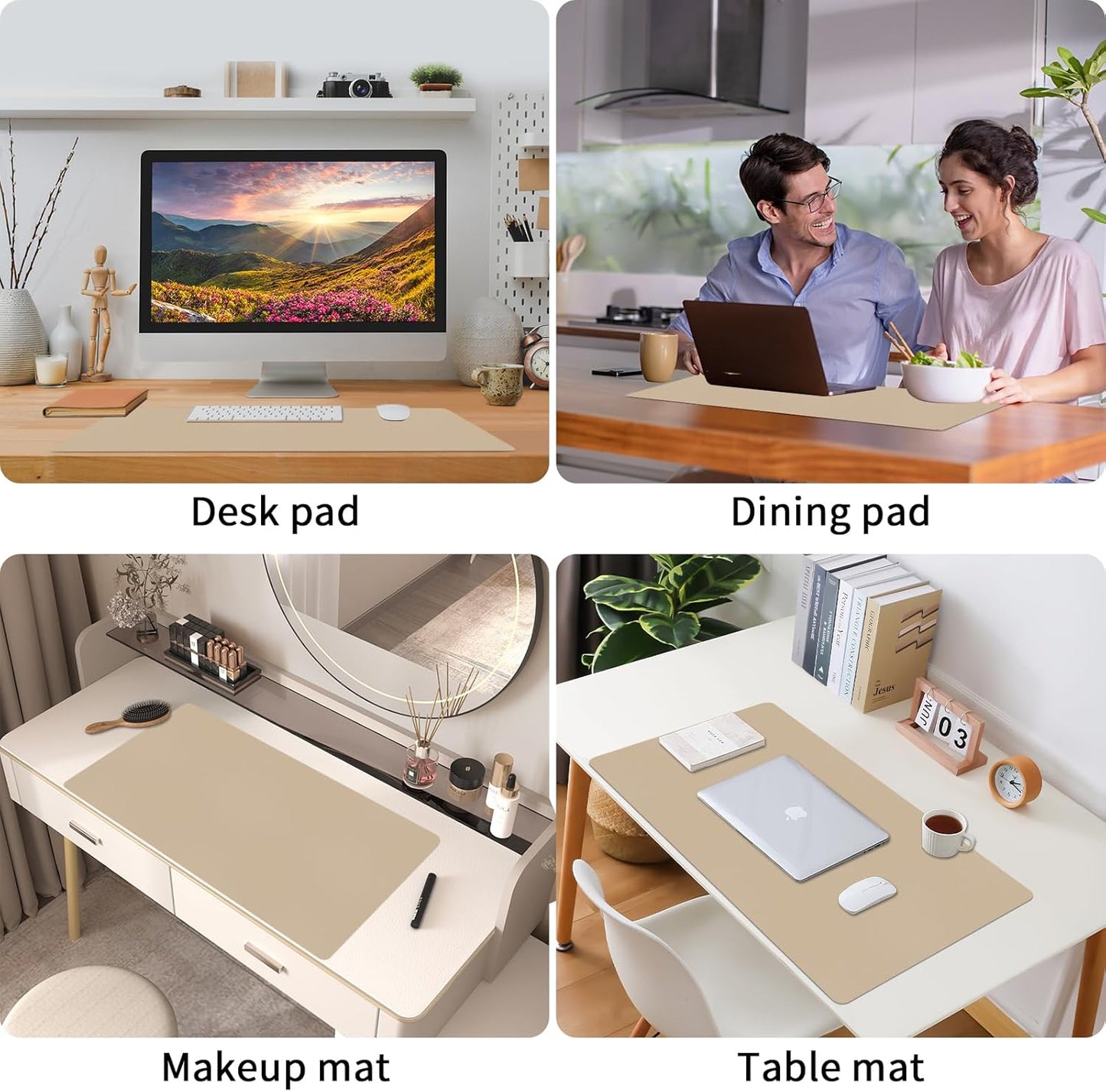 Bloss Leather Desk Pad and Keyboard Wrist Rest, Large Mouse Pad + Keyboard Pad+Mouse Wrist Support, Non-Slip Desk Mat Protector for Office, Home(31.5×15.7 Inches,Beige)