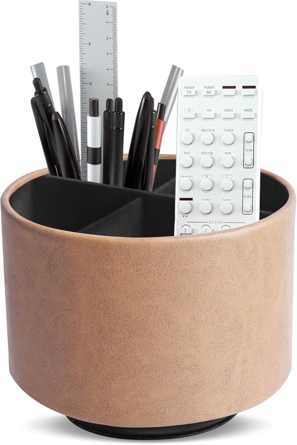 Hennaja Round Leather Art Supply Organizer,Remote Control Holder,360 Degree Rotating,Multi-Functional Pencil Holder,4 Compartments Desktop Stationary Organizer(1-Blue Bird) - Colors B
