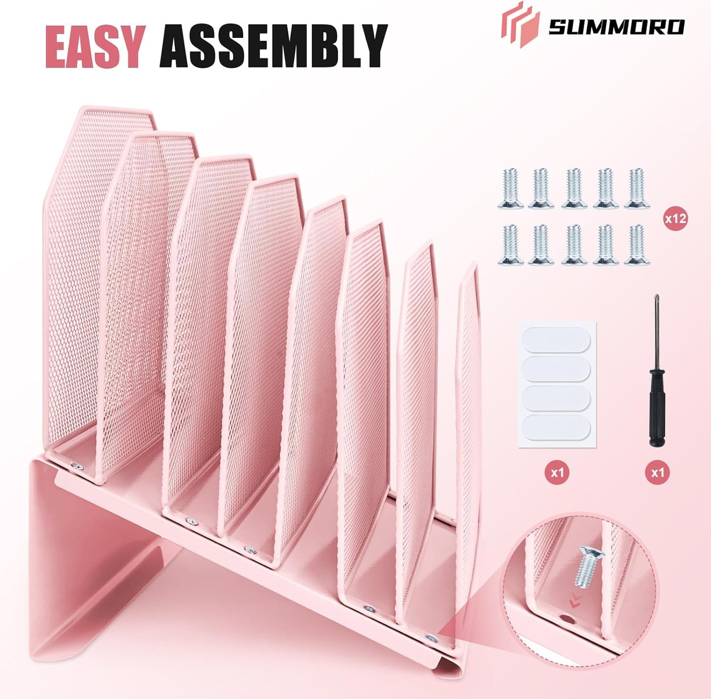 SUMMORO Inclined File Organizer for Desk, 7-Section Vertical File Folder Holder Office Desk Organizer Metal Rack File Wire Mesh Desktop Document Sorter for Office School Classroom Home (Black)