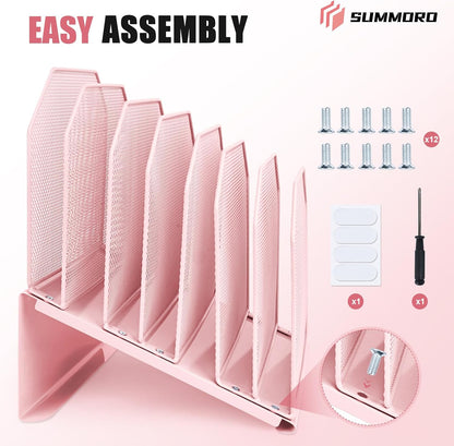 SUMMORO Inclined File Organizer for Desk, 7-Section Vertical File Folder Holder Office Desk Organizer Metal Rack File Wire Mesh Desktop Document Sorter for Office School Classroom Home (Black)