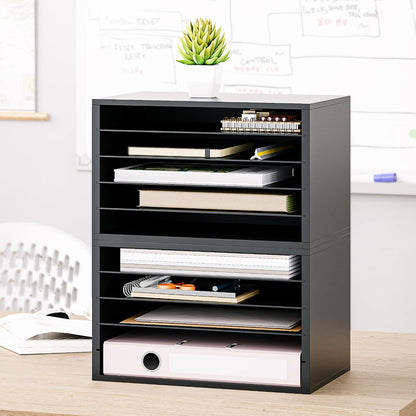 Ballucci 4-Tier Paper Organizer for Desk, Stackable Organizer Tray, Desk Storage Shelves, Stacking Letter Paper Tray Sorter for Classroom, Office, White