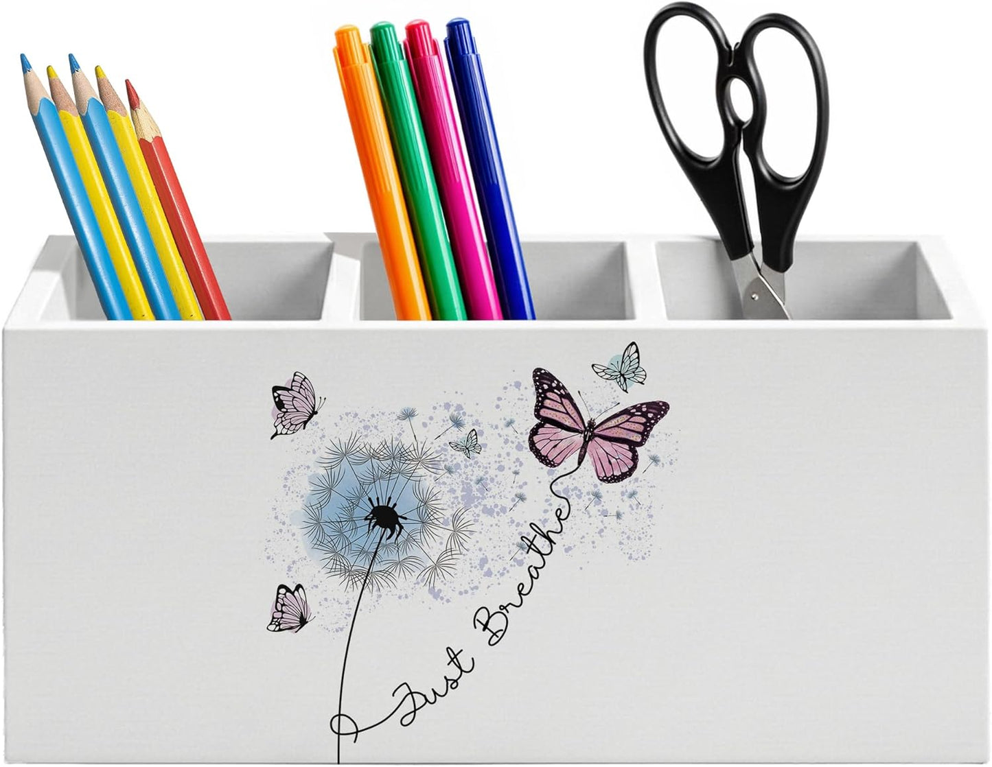 Blue Coquette Bow Pen Holder for Home Office Desk, Girly Office Decor, Preppy Blue Ribbon Bow Aesthetic Wooden Box Sign Pencil Holder for Desk Shelf Organizer