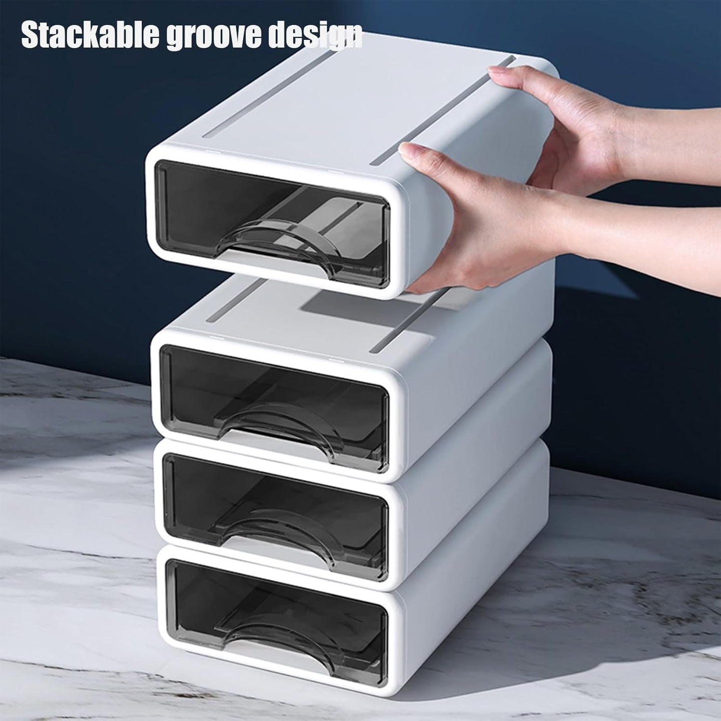 Desk Organizer with Drawers, Stackable Storage Drawers with Compartments Desktop Organization for Office Supplies, Makeup, Pencils, Tape, Erasers, Paperclips, Chargers (4 Pack)