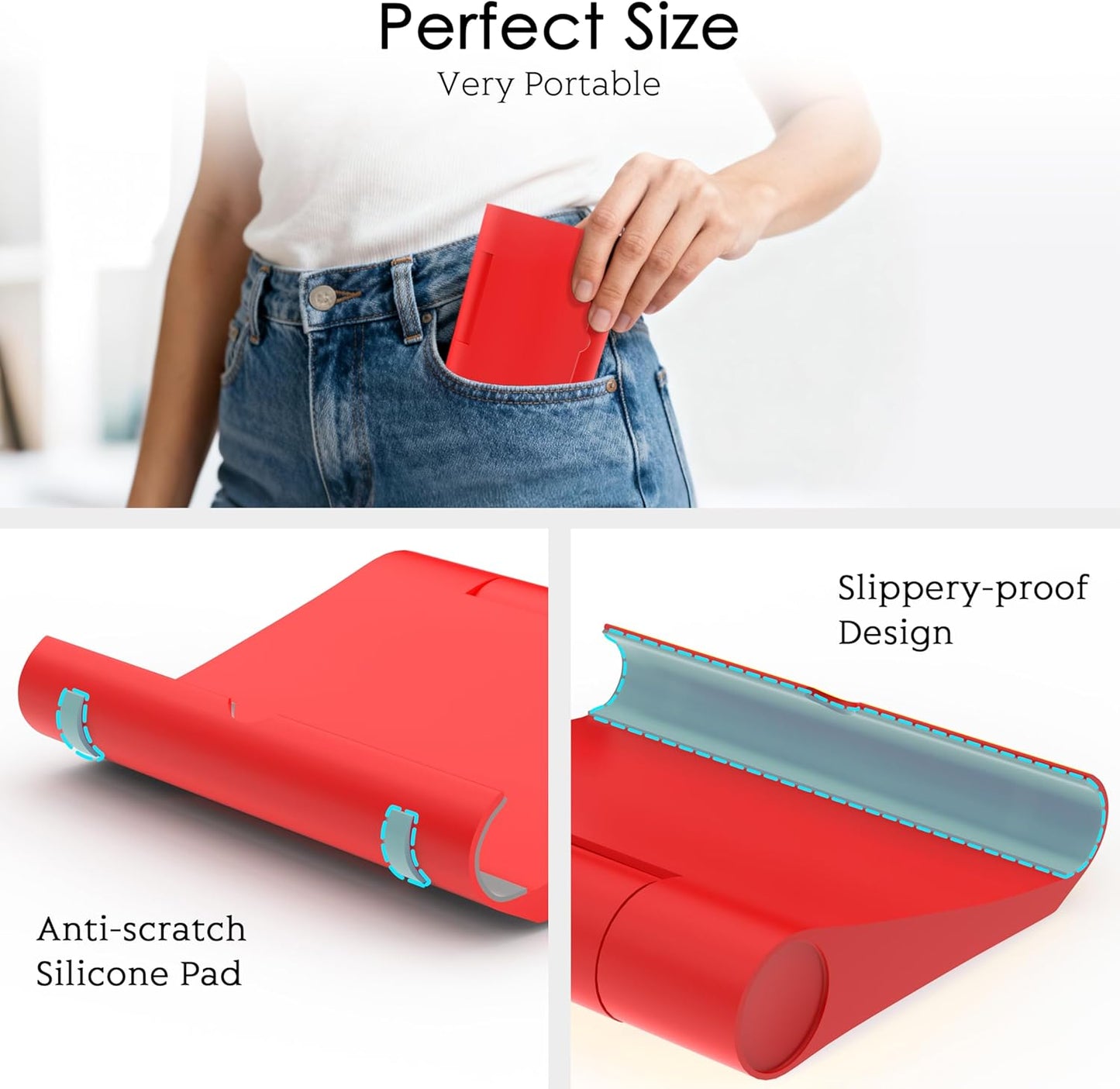 Cell Phone Stand for Desk, Foldable and Adjustable Multi-Angle Holder Dock, Universal Compatibility for Most Phone and Tablet, Portable and Sturdy Design for Office and Home (Pink)