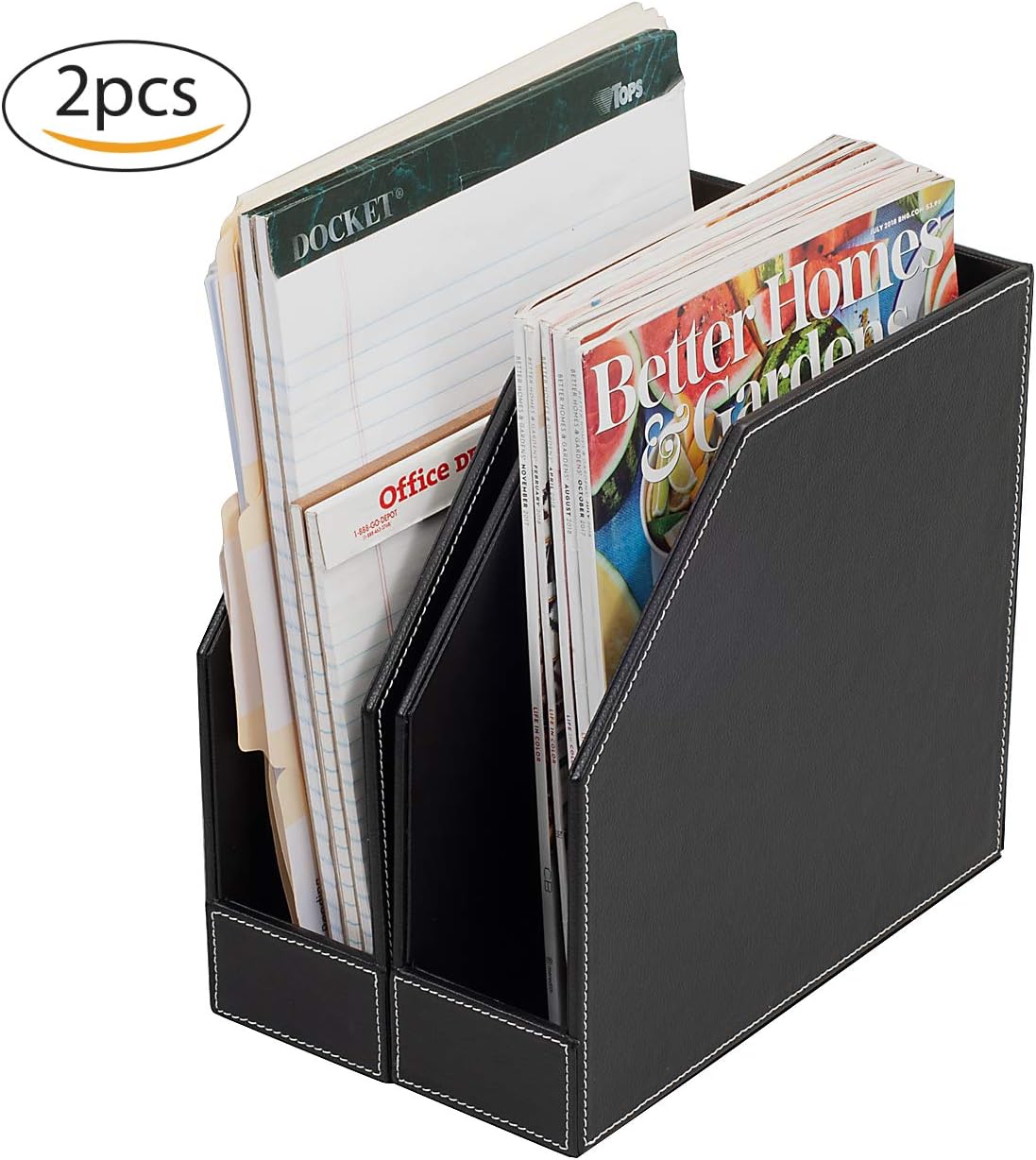 MobileVision Bamboo Vertical File Folder Holder & Office Product Organizer, Store Files, Magazines, Notepads, Books and more, 2 Pack Combo Set