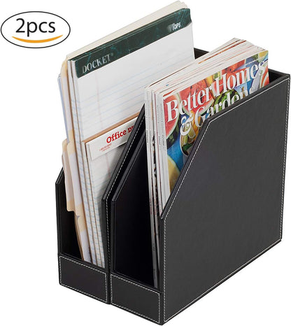 MobileVision Bamboo Vertical File Folder Holder & Office Product Organizer, Store Files, Magazines, Notepads, Books and more, 2 Pack Combo Set