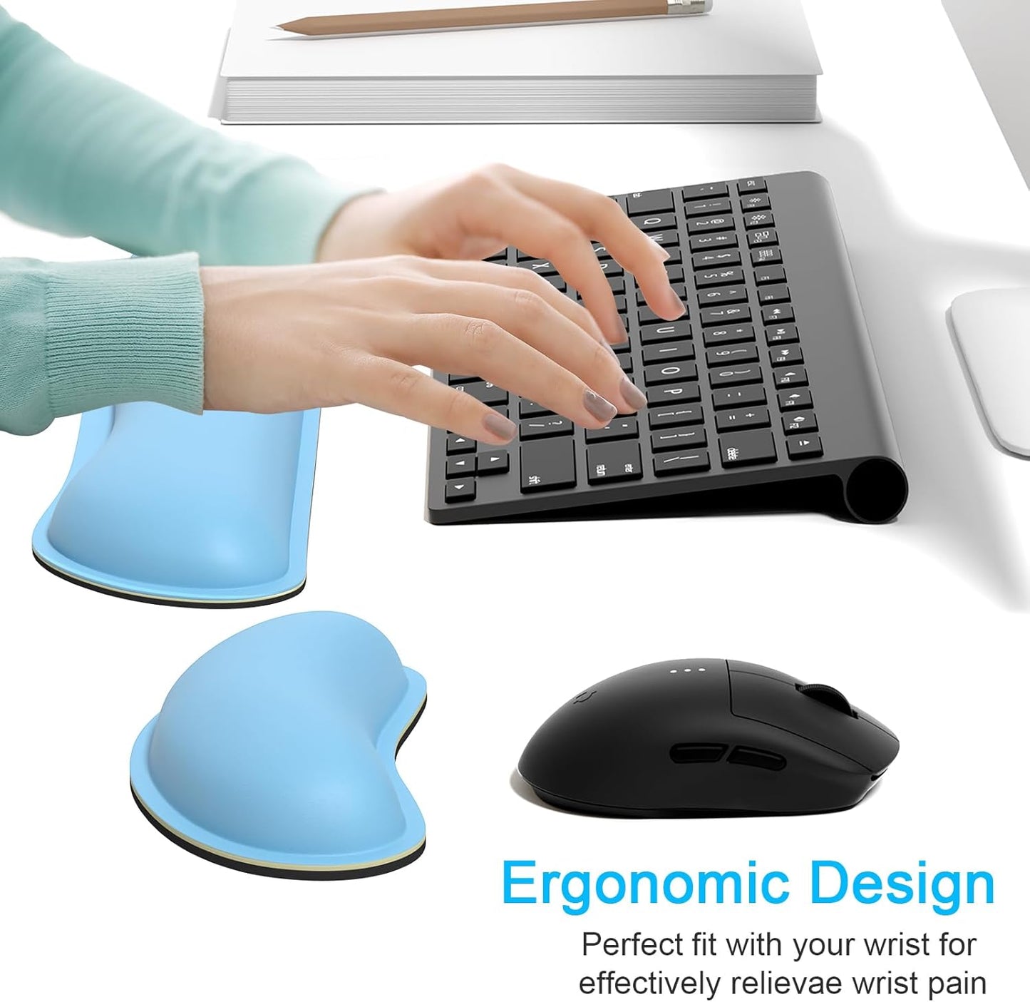 Dapesuom Keyboard Wrist Rest Set, Cute PU Leather Wrist Cushion for Computer Keyboard and Mousepad, Memory Foam Mouse Pad Rests Support with Non-Slip Base for Typing Pain Relief Laptop, Colonial White