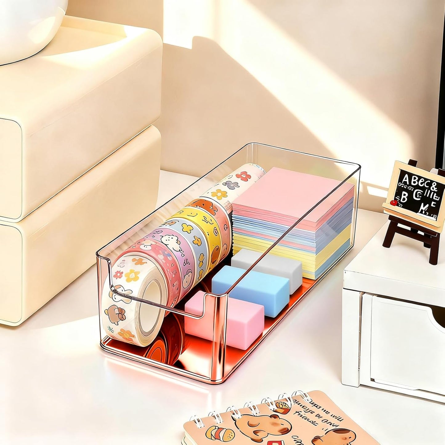 3pcs Plastic Drawer Organizer, 3 Sizes Desk Drawer Divider Organizers and Containers for Makeup, Jewerly, Kitchen drawer organizers, Bedroom, Bathroom, Office supply for storage (Gold)