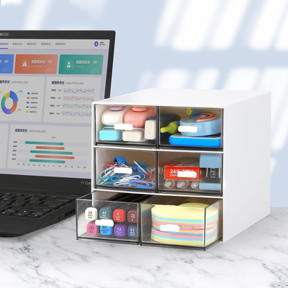 Desk Organizer with 5 Drawers, Rectangular Office Stationery Supplies Desktop Drawers, Plastic Makeup Storage, Suitable for Office, School, Home (Pink & 5 Drawers)