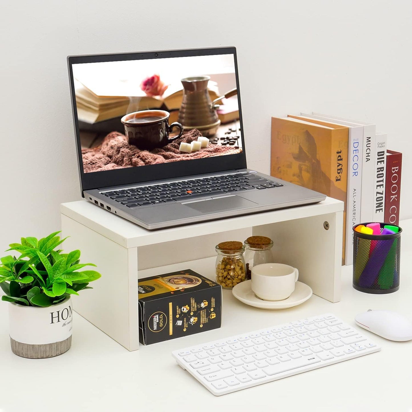 TEAMIX 14.2 inch Monitor Stand Riser, Rustic Brown Wood Monitor Riser with Storage for Desk Small Monitor Stand TV/Screen/PC/Laptop Riser Computer Stand Desktop Shelf (Brown-14.2 inch)