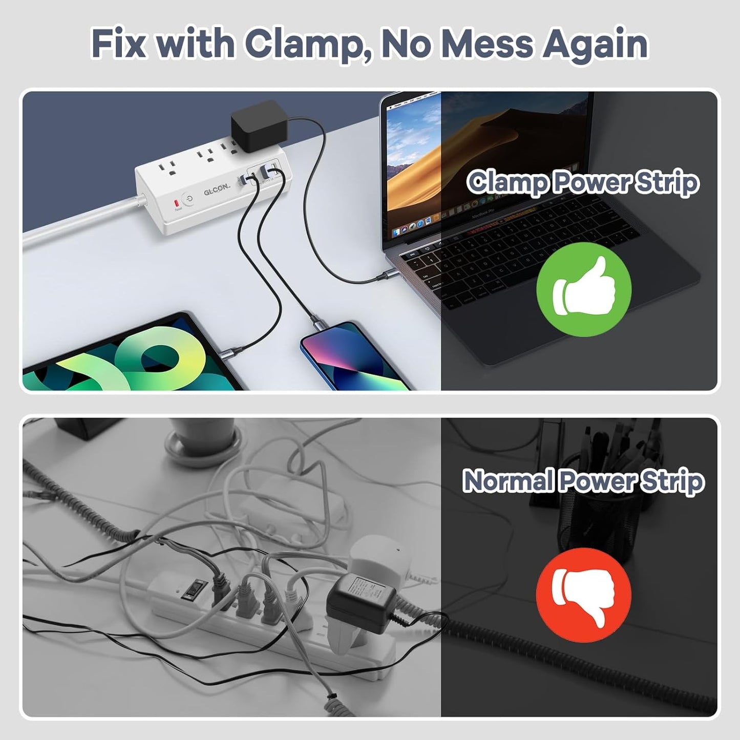 Desk Clamp Power Strip USB C - Charging Station for Multiple Devices - Multi Plug Outlet Extender - Desktop Mount Surge Protector with 4 Outlets 4 USB Ports for Phone, Tablet, Computer