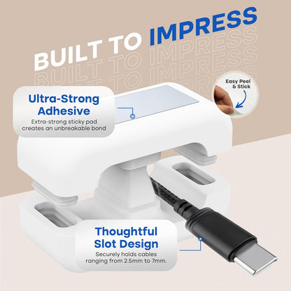 8 Pack Dual-Slot Silicone Cord Cable Clips with Strong Nano Adhesive Cable Organizer Press-to-Lock Design Desktop Wire Management for Home, Office, Car, Desk, Nightstand (White-8Pack)
