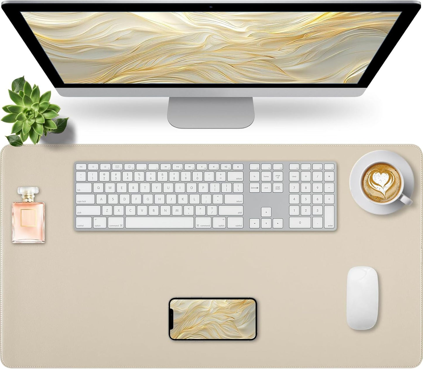 Bloss Leather Desk Pad and Keyboard Wrist Rest, Large Mouse Pad + Keyboard Pad+Mouse Wrist Support, Non-Slip Desk Mat Protector for Office, Home(31.5×15.7 Inches,Beige)