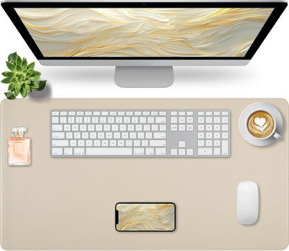 Bloss Leather Desk Pad and Keyboard Wrist Rest, Large Mouse Pad + Keyboard Pad+Mouse Wrist Support, Non-Slip Desk Mat Protector for Office, Home(31.5×15.7 Inches,Beige)