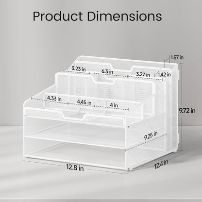 Lavatino Desk Organizer - Metal Mesh with 2 Paper Letter Trays, 7 Flexible Dividers, 2 Vertical File Holders for Office/Home/Classroom Supplies, Desk Organizers and Accessories, Black
