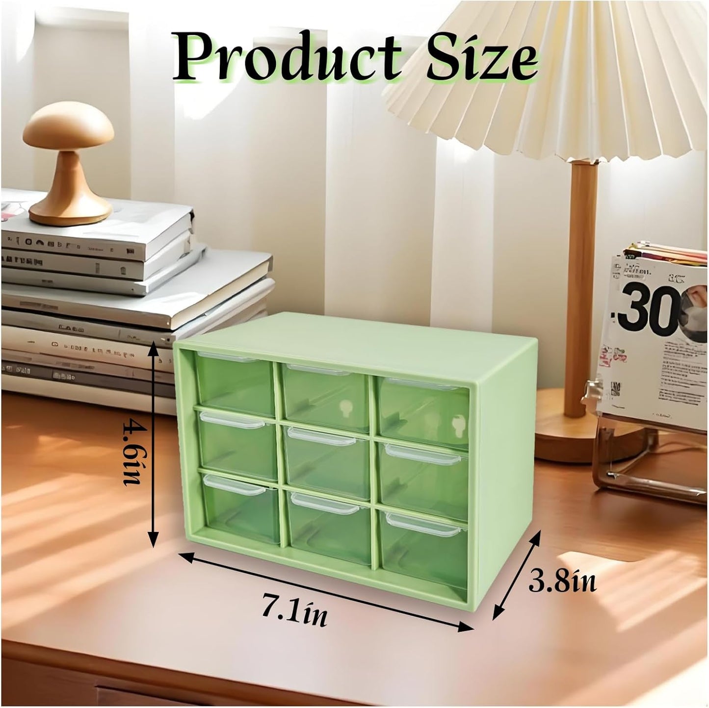 Small Drawer Organizer for Desk, 7.1" x 3.8" x 4.6" Mini Desktop Drawer Organizer with 9 Clear Drawers, Compact Craft & Office Supplies Organizer for Home School (Pink)