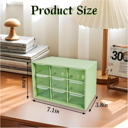 Small Drawer Organizer for Desk, 7.1" x 3.8" x 4.6" Mini Desktop Drawer Organizer with 9 Clear Drawers, Compact Craft & Office Supplies Organizer for Home School (Pink)
