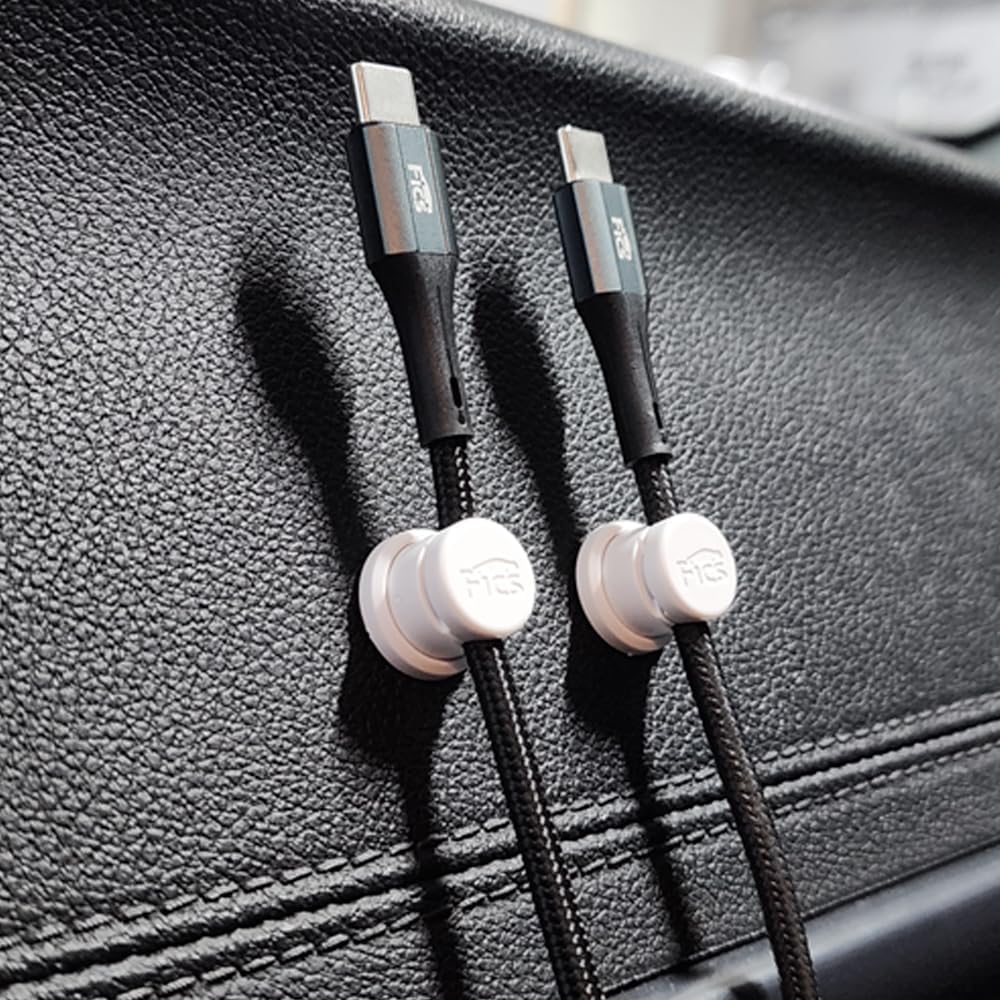 FICS Magnetic Cable Organizer Clips — 4PCS Adhesive Cord Holder for Desk, Wall, Car & Home Cable Management, White
