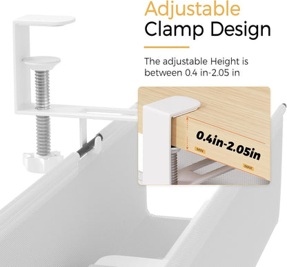 Under Desk Cable Management Tray 27.2" - No Drill Computer Wire Organizer Cable Tray, Cord Hider Clamp Mount with 16X Cable Ties PC Cables Management Cord Holder for Office/Home (Upgrade Fabric,White)