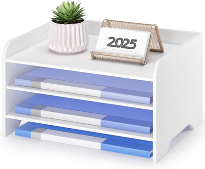 Desk File Organizer 4-Tier Desktop Paper Mail Organizer Document Holder for Home Office Supplies, Office Desk Accessories & Workspace (Nature)