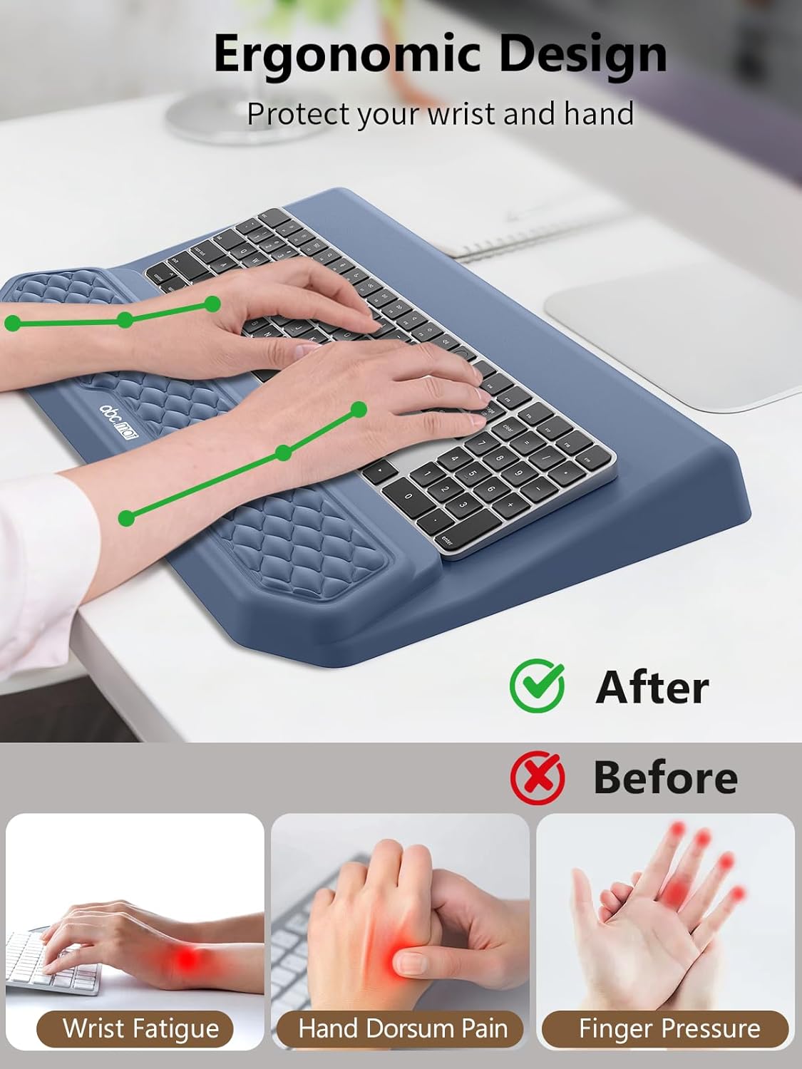 2-in-1 Ergonomic Keyboard Stand with Wrist Rest, Comfy Keyboard Riser Holder with Massage Design, Black