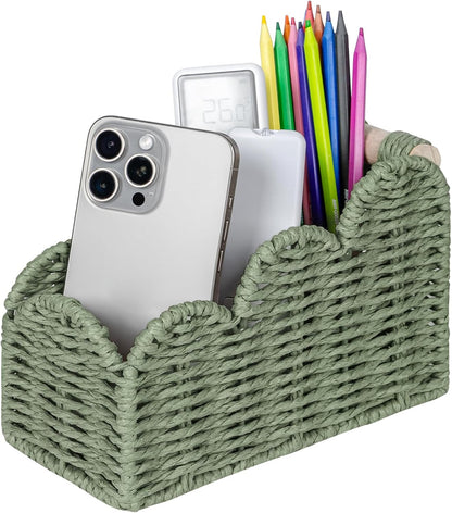 CubesLand Scalloped TV Remote Control Holder Bedside Candy Organizer, Office Desk Storage Organizer Accessories, Pen Pencil Cup, Makeup Brush Holder, Fits Farmhouse Rustic Decor, Earth Friendly, Green