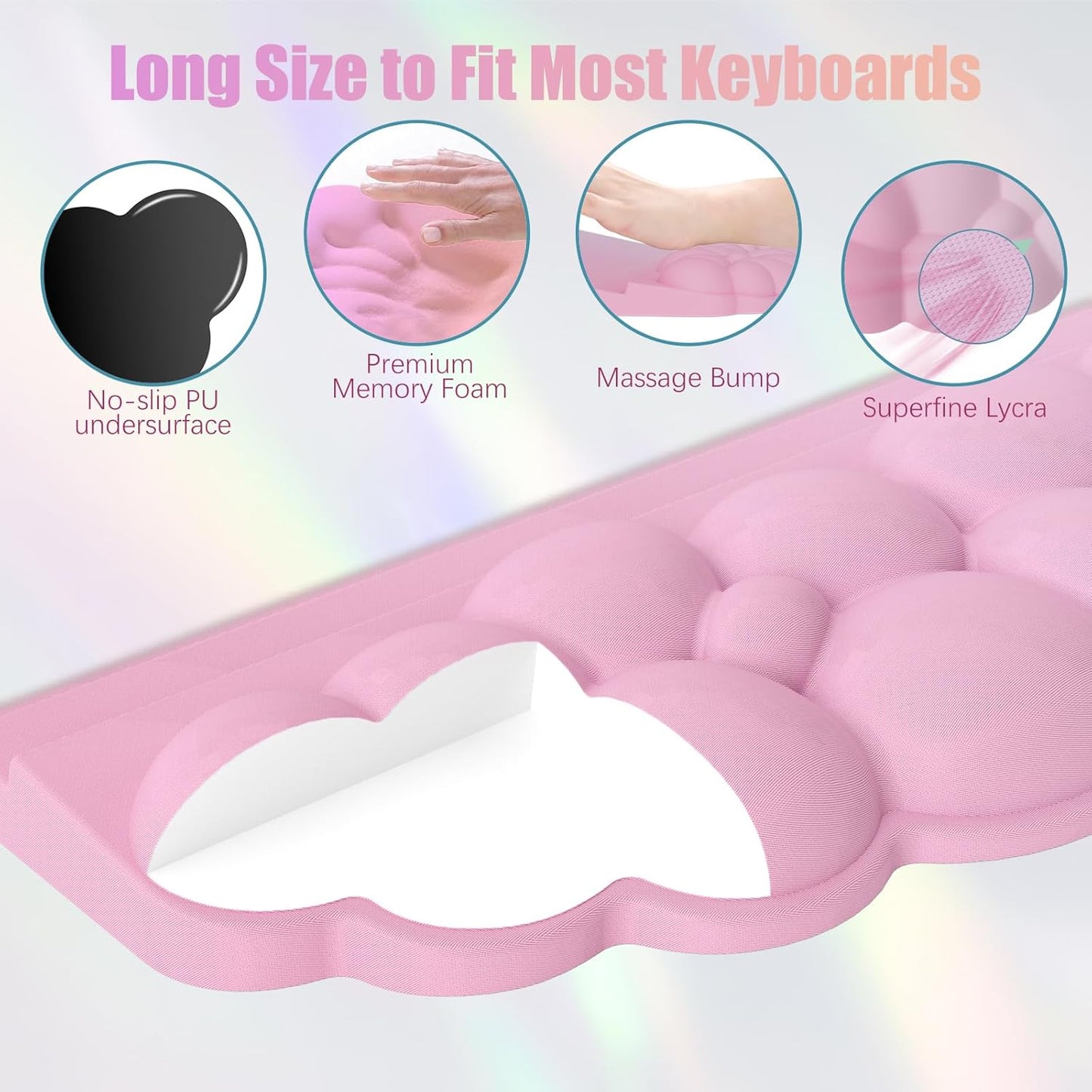 Ergonomic Wrist Rest for Keyboard and Mouse, Soft Memory Foam Cloud Keyboard Stand Pad with Wrist Rest Set, Easy Typing, Pain Relief, Comfort for Office, Work, Gaming - White