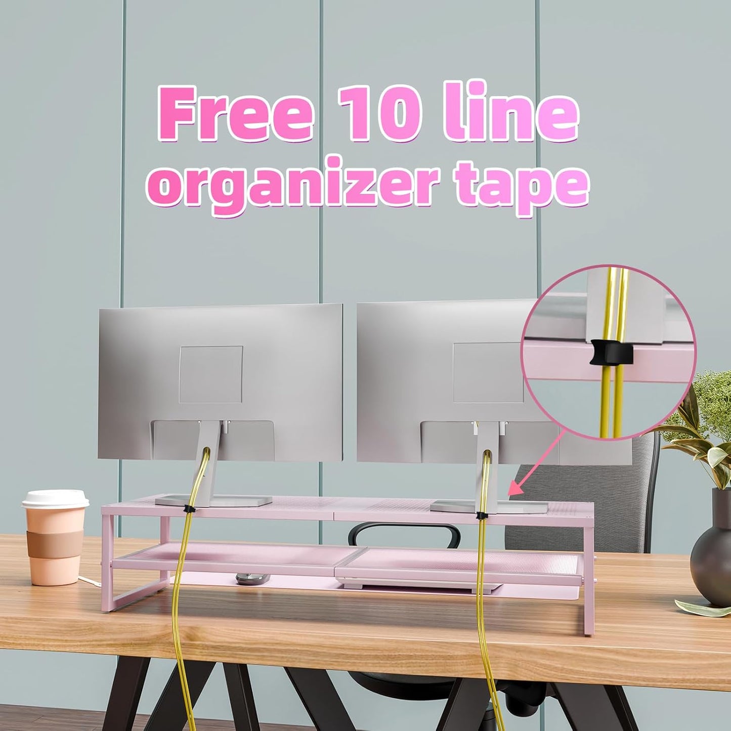 Simple Trending 2 Tier Metal Dual Monitor Stand Riser with 32"x10" Mouse Pad, Computer Desk Organizer for 2 Monitors, Laptop, Printer, TV, Black
