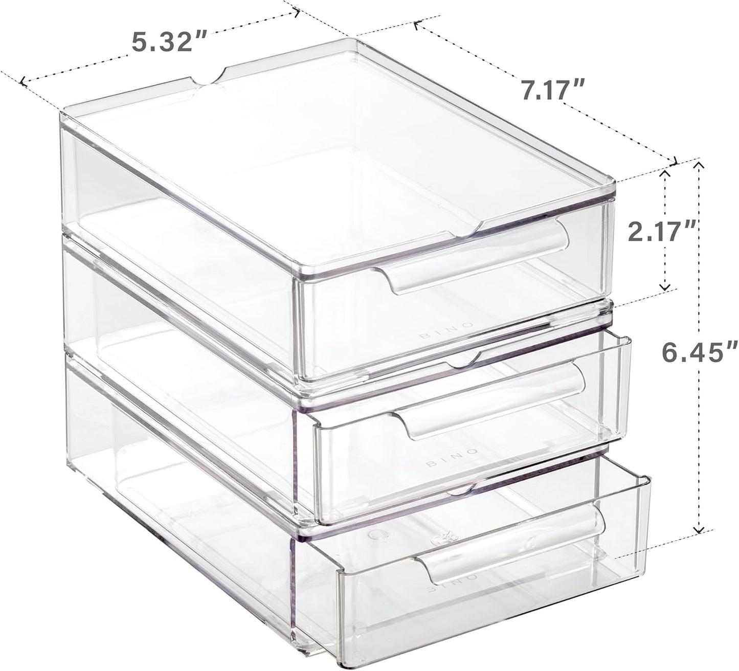 BINO | Clear Stackable Storage Drawers, Medium - 2 Pack | Clear Storage Drawers with Built-In Handles | Durable Plastic Organizer Drawer | Modular Stackable Drawer Acrylic Organizer