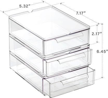 BINO | Clear Stackable Storage Drawers, Medium - 2 Pack | Clear Storage Drawers with Built-In Handles | Durable Plastic Organizer Drawer | Modular Stackable Drawer Acrylic Organizer