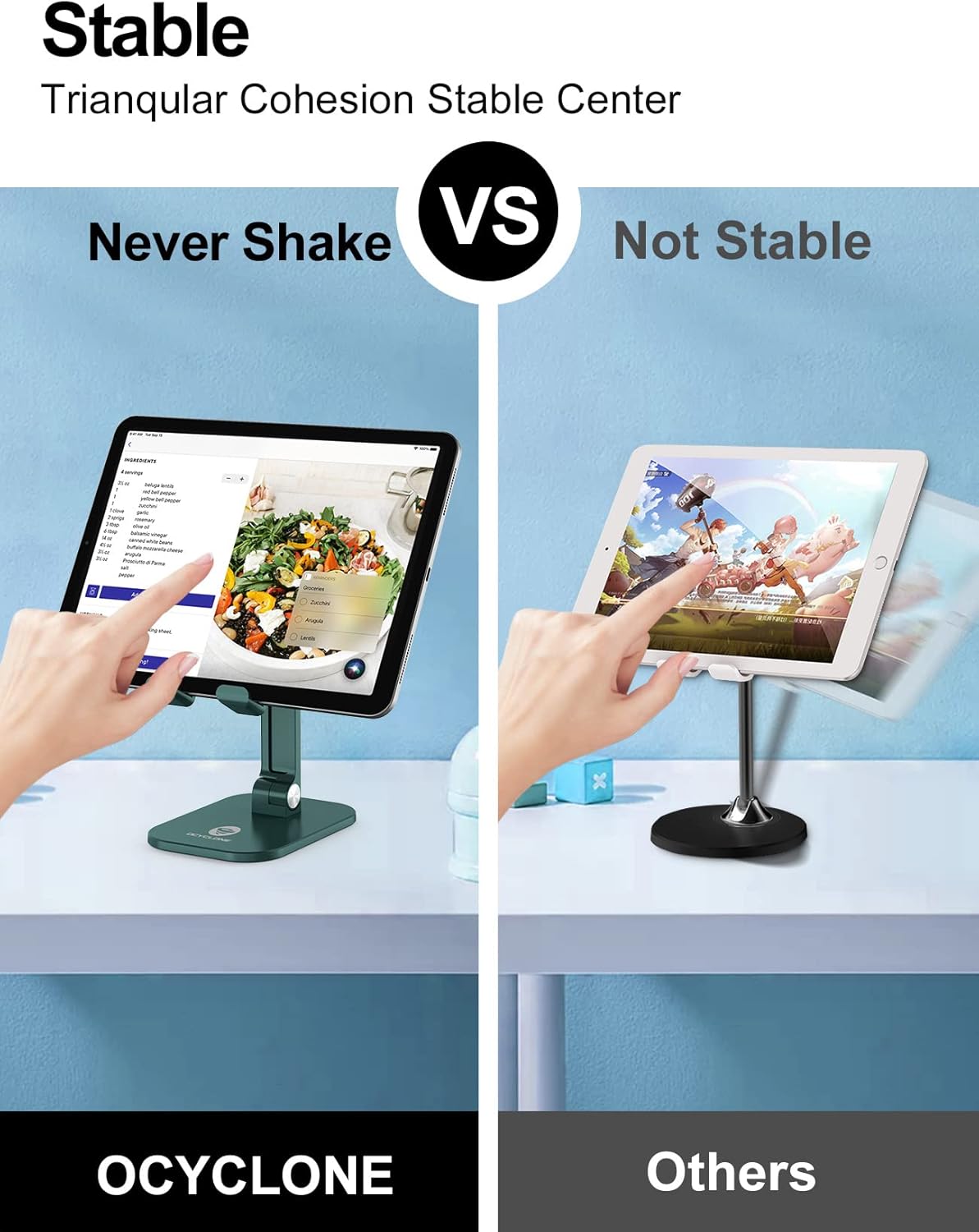 OCYCLONE Phone Stand, Adjustable Height and Angle Foldable Cell Phone Stand Holder for Desk, Taller iPhone Stand Compatible with 4.7"-13" Smartphones iPad Tablet, Black
