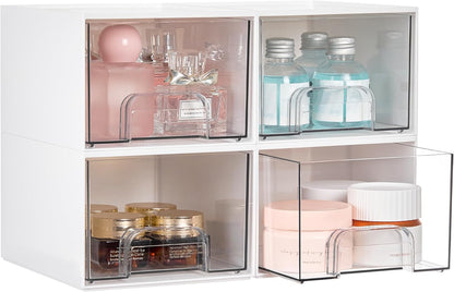 Vtopmart 4 Pack Small Clear Stackable Storage Drawers,Acrylic Bathroom Makeup Organizer,Plastic Storage Bins For Vanity, Undersink, Kitchen Cabinets, Pantry, Home Organization