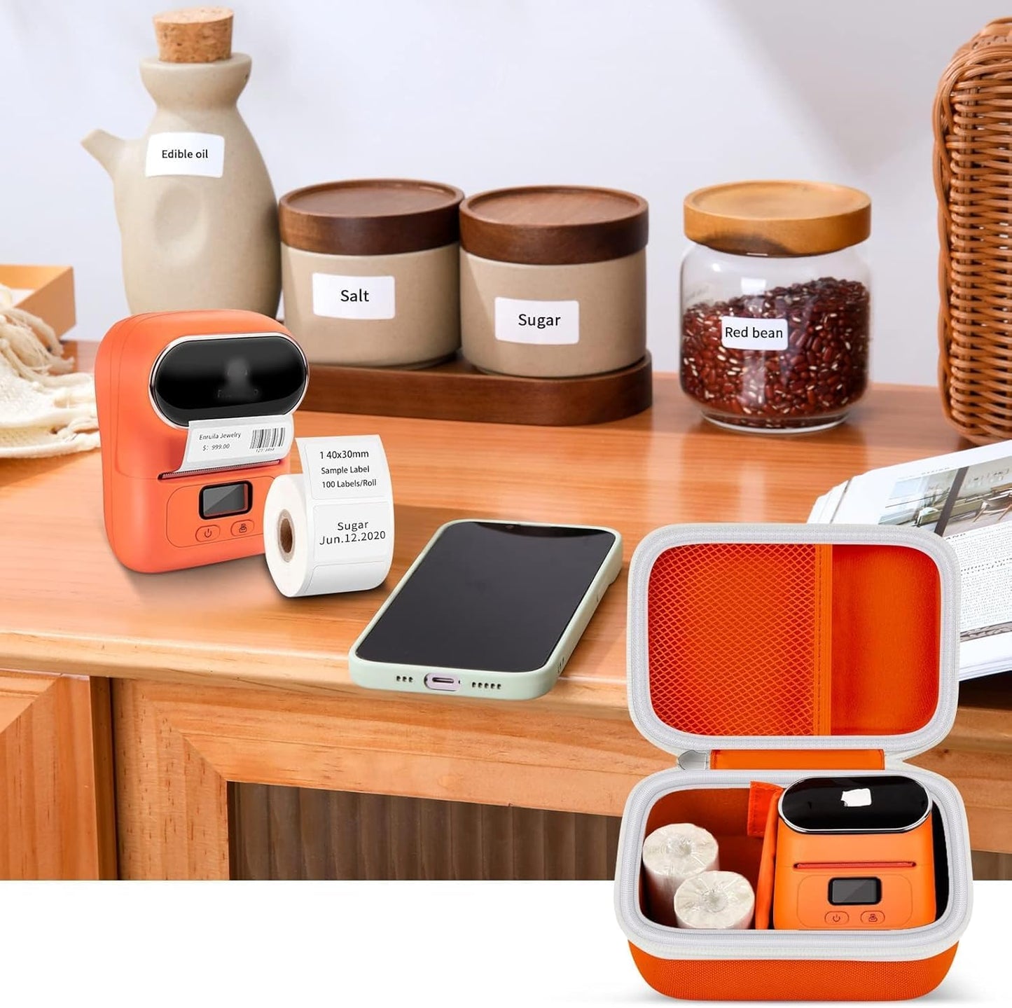 Boobowl Case Compatible with Phomemo M110 Label Maker - Portable Mini Bluetooth Thermal Label Maker Carrying Storage Bag for Printer Labels, USB Cable and Accessories (Box Only) - Orange