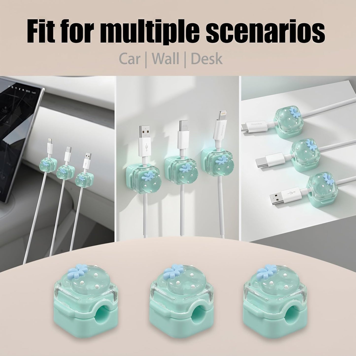 9Pack Magnetic Cable Clips for Nightstand, Adhesive Night-Glowing Cord Holder Organizer for Office Home Desk Wall Car (Star Cat Strawberry)