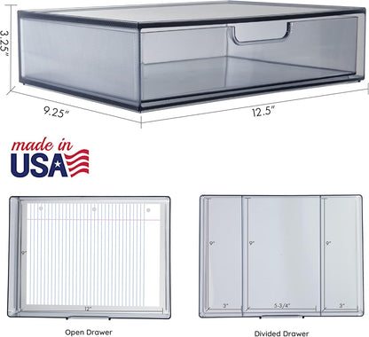 STORi STAX Plastic Stackable Organizer Drawers (Set of 2) Clear | 12.5" Wide | Set Includes Two Open Drawer | Organize Office Desk Accessories & Sort Paper | Made in USA