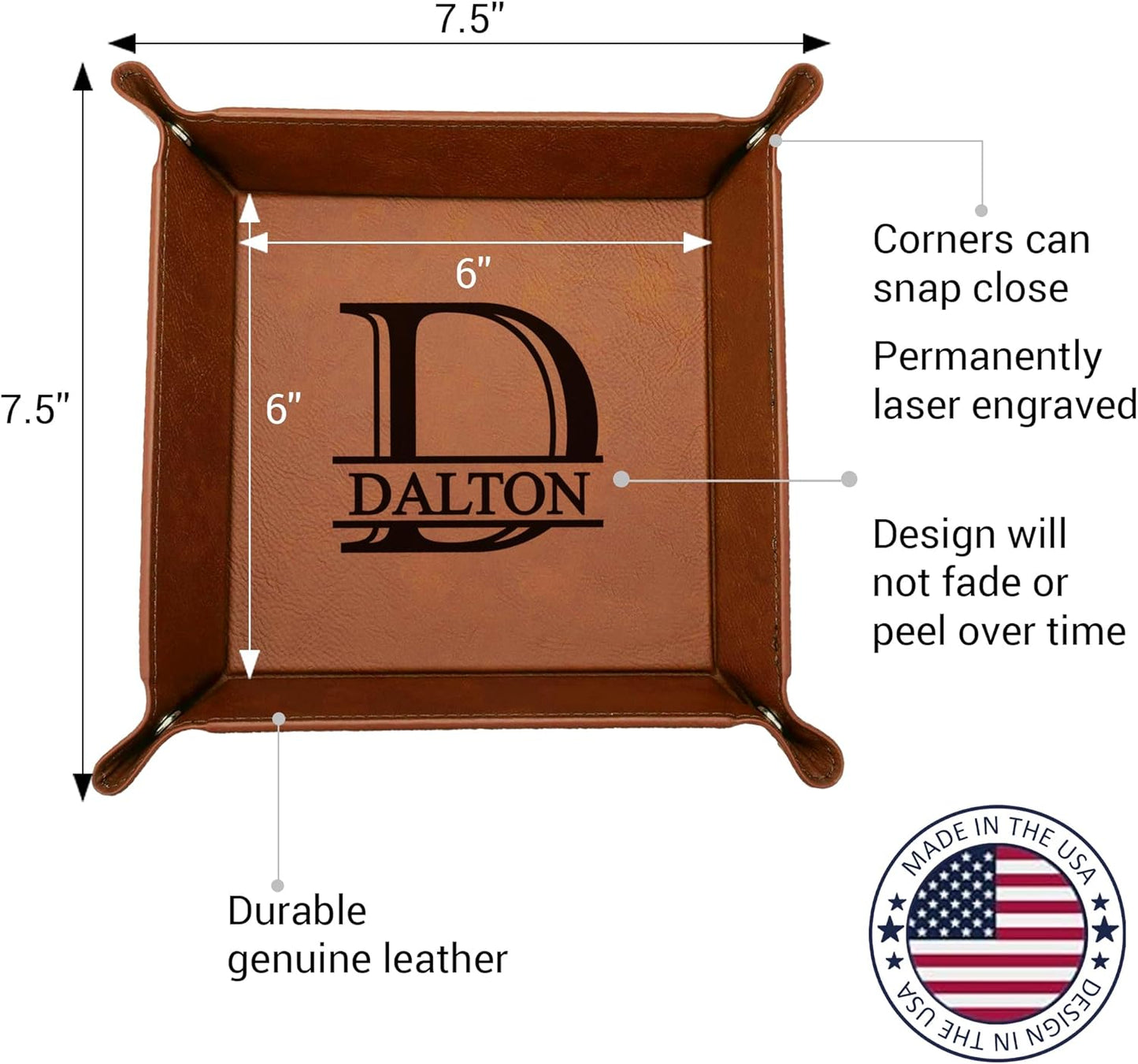 Personalized Valet Trays, Custom Engraved Leather Keys Tray for Men - Catchall Tray Organizer for Entryway Table, Unique Dad Birthday Gift from Daughter Son, Father Day (Custom Text)