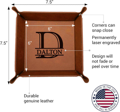 Personalized Valet Trays, Custom Engraved Leather Keys Tray for Men - Catchall Tray Organizer for Entryway Table, Unique Dad Birthday Gift from Daughter Son, Father Day (Custom Text)