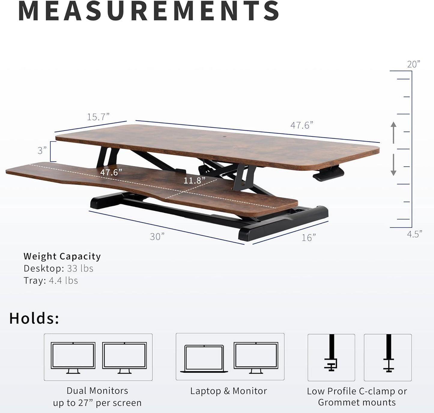 VIVO 26 inch Desk Converter, K Series, Height Adjustable Sit to Stand Riser, Dual Monitor and Laptop Workstation with Keyboard Tray, Black, DESK-V026KB