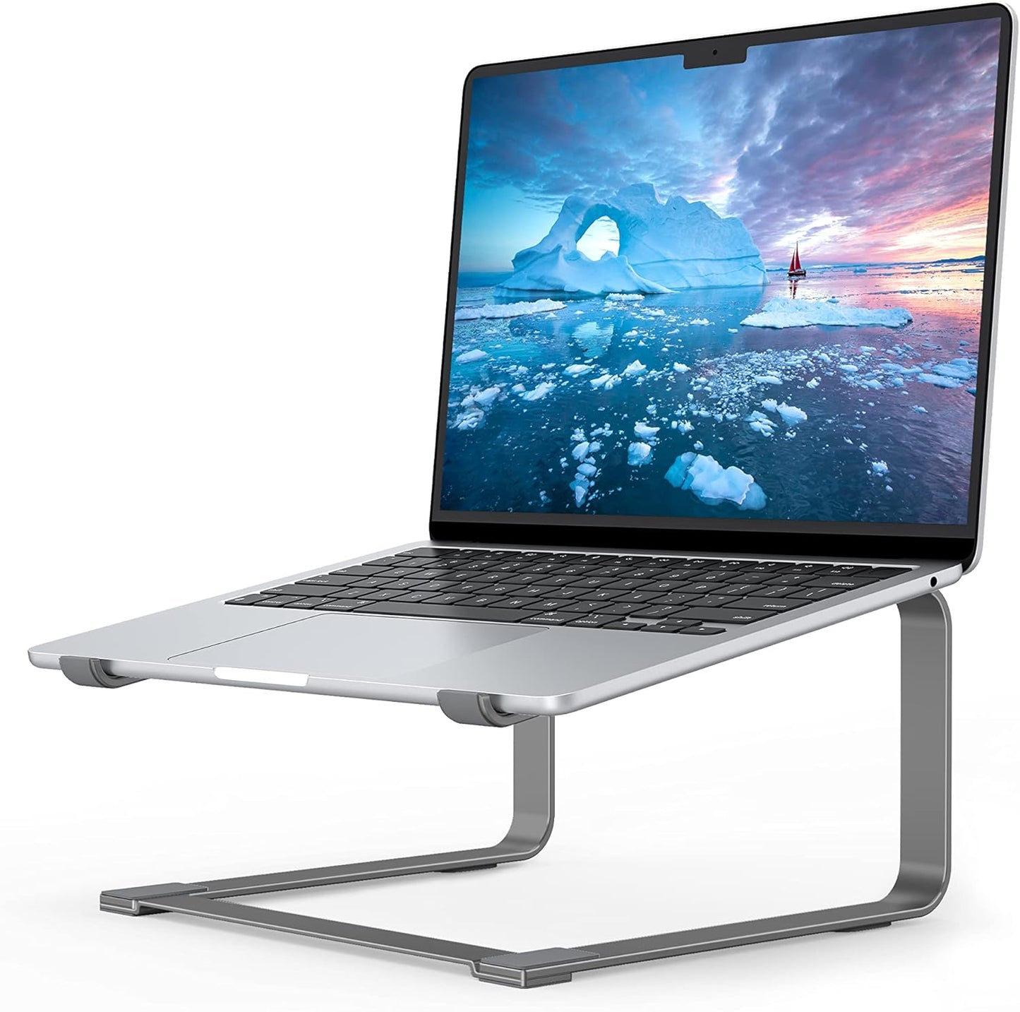 SOUNDANCE Laptop Stand for Desk, Ergonomic Metal Computer Riser for 12-17.3 Inch Laptops, Heavy Duty Stable Desktop Holder, Improves Eye Level & Workspace Organization, Silver
