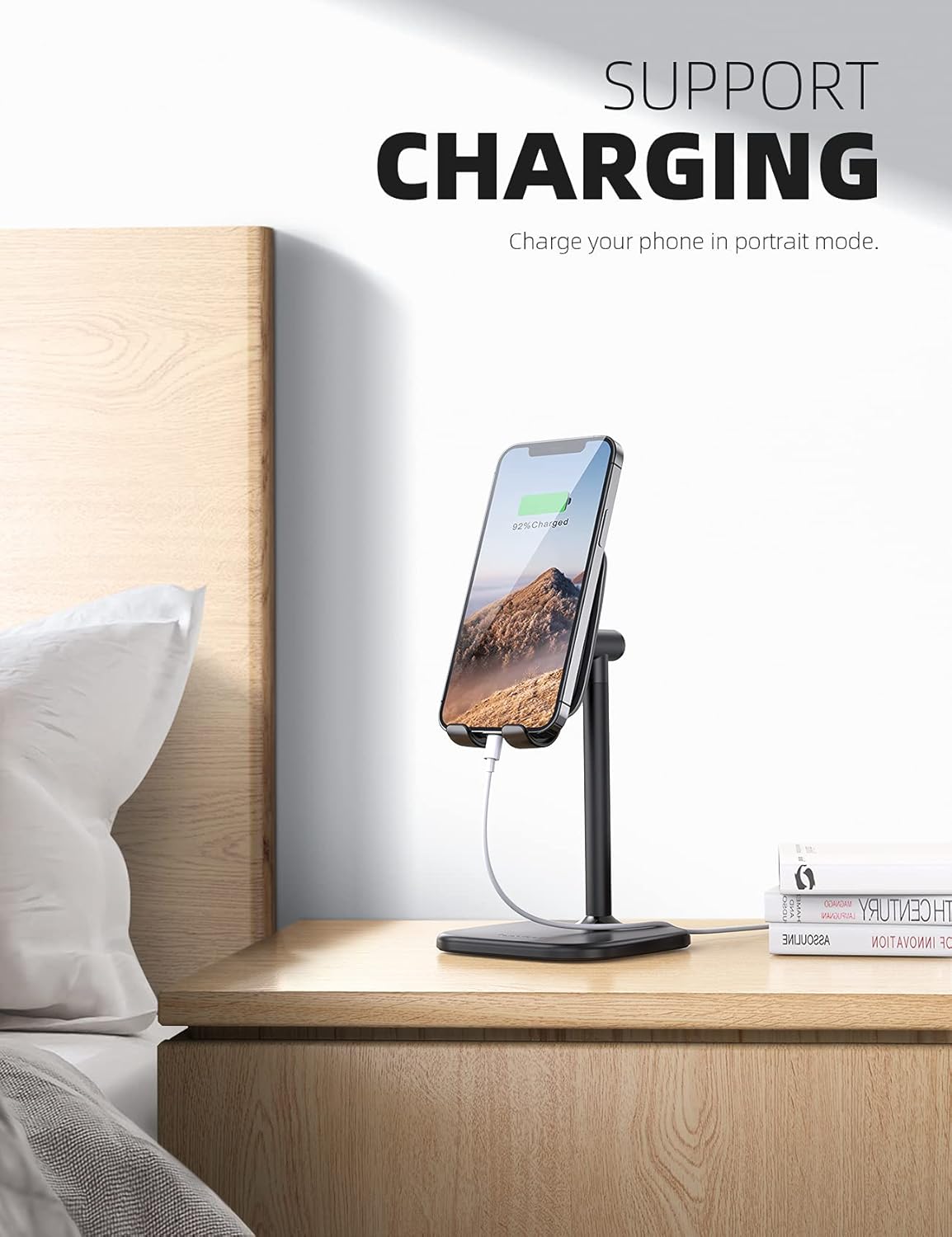 Lamicall Cell Phone Stand for Desk - Adjustable Mobile Phone Holder Dock for Table, Desktop, Office, Compatible with iPhone 13 12 11 X Xr Pro Max 8 7 6 Plus, Mini, More 4-10'' Cellphone and Tablets