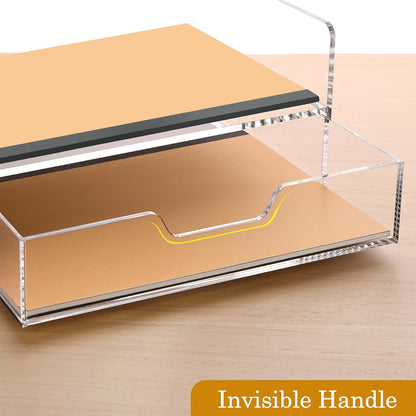 SANRUI Desk Organizer with Sliding Drawer Desk Organizers and Accessories for Office Organization and Storage, Acrylic File Organizer Drawer Stackable 2-Tier Paper Organizer,Clear