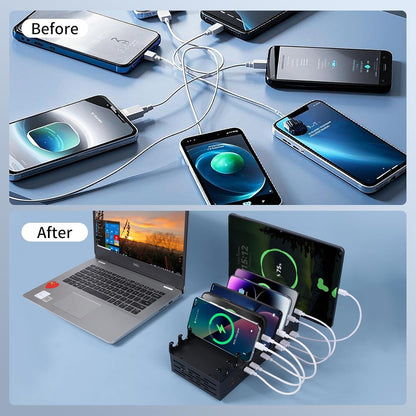 300W Charging Station for Multiple Devices - 24 Ports USB Fast Charging Station with Smart Power Delivery - Kindle, Phone, Tablet Charger Station for Home, Office, School
