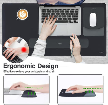 MOSISO Keyboard Mouse Pad Set, Large Gaming Mouse Pad&Rectangular Keyboard Wrist Rest&Mousepad with Wrist Rest&Coaster, Ergonomic Non-Slip&Easy Typing Pad with Curved Silicone Lining, Antique Green