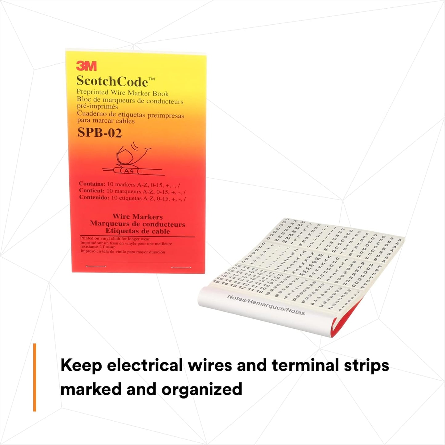 3M ScotchCode Pre-Printed Wire Marker Book SPB-03, Vinyl Coated, Black Printed Numbers (10) each 1–45, White Background Highlights Characters, 1 Book