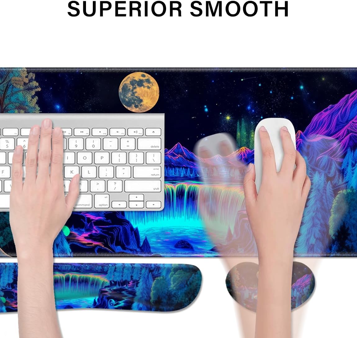 Desk Pad and Keyboard Wrist Rest, Large Mouse Pad + Keyboard Pad+Mouse Wrist Support, Non-Slip Desk Mat Protector for Office, Home 31.5×11.8 Inches Anime Dragon